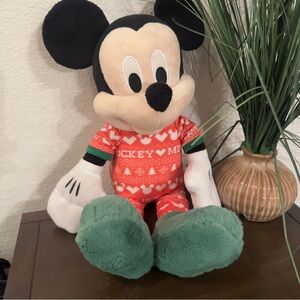 Disney Christmas Mickey Mouse Stuffed Animal - Black, White, Green, Red